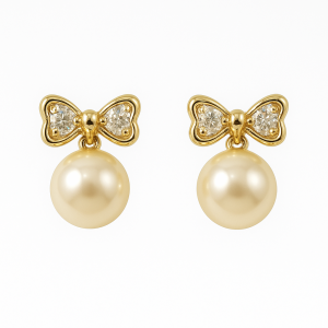 Aretes Broqueles Perla Con Moño