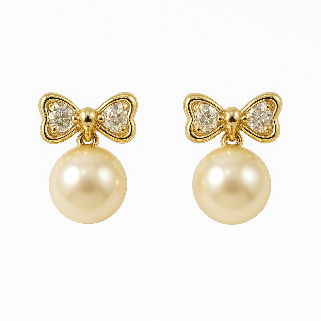 Aretes Broqueles Perla Con Moño